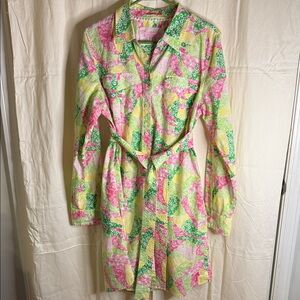 Lilly Pulitzer Pink, Green & Yellow Floral Button-Up Dress